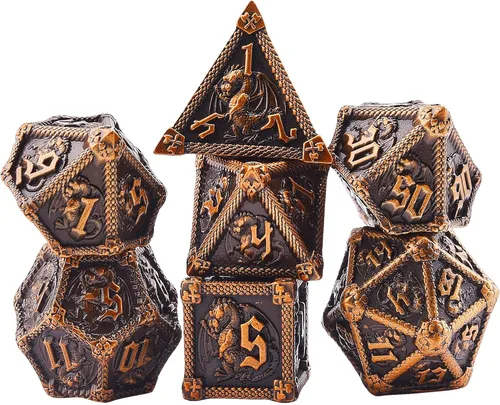 Miniatura 2 de AUSTOR Juego de dados de metal DND de 7 troqueles, juego de dados poliédricos de Calabozos y Dragones con caja D20 D12 D10 D% D8 D6 D4