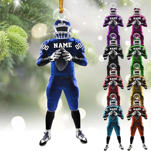 Miniatura 20 de Adornos de fútbol personalizados, hombreras y casco, adorno de Navidad, regalo de jugador estadounidense, regalo para niños y niñas, decoración