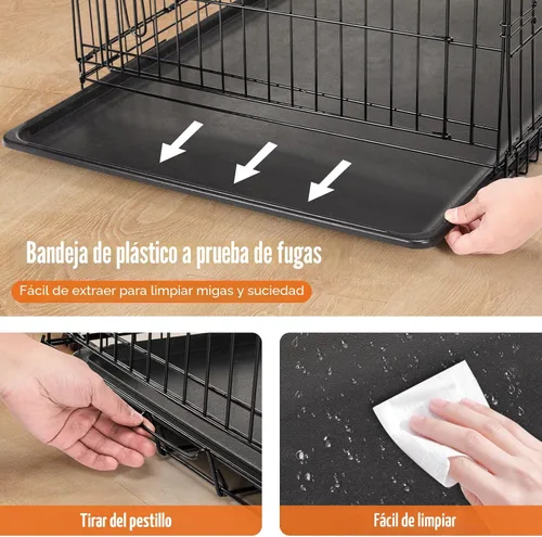 Miniatura 3 de Sweetcrispy Jaula para perros de 48 pulgadas, jaulas medianas y grandes de doble puerta plegable de alambre de metal con bandeja de plástico a