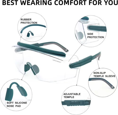 Miniatura 5 de UKNOW Gafas de seguridad sobre lentes, lente envolvente transparente antivaho ANSI Z87.1; estuche portátil para gafas de seguridad con clip