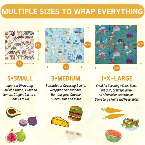 Miniatura 3 de Envoltorio reutilizable de cera de abejas - Paquete de 9 envolturas de cera de abejas para alimentos, envolturas de cera de abejas ecológicas