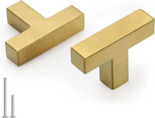 Miniatura 23 de Goldenwarm Paquete de 10 pomos negros para gabinetes, pomos cuadrados mate para armarios, barra en T moderna, herrajes negros para tiradores