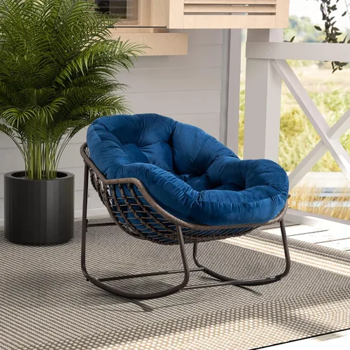 Miniatura 11 de Mecedoras para patio, mecedora de huevos de mimbre de gran tamaño, sillas Papasan tapizadas para interiores y exteriores, silla moderna para balcón