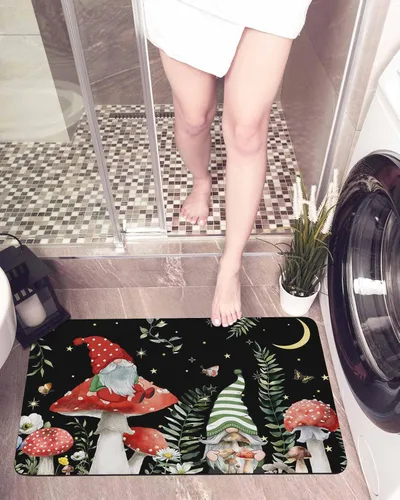 Miniatura 6 de Tapete de baño antideslizante de gnomos de hongos, tapete de baño, alfombra de pasillo de baño, de secado rápido y absorbente, de tierra