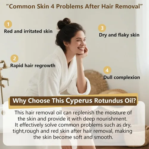 Miniatura 4 de Aceite Cyperus Rotundus para depilación: reduce el crecimiento no deseado del cabello, ralentiza el nuevo crecimiento, hidrata la piel y reduce