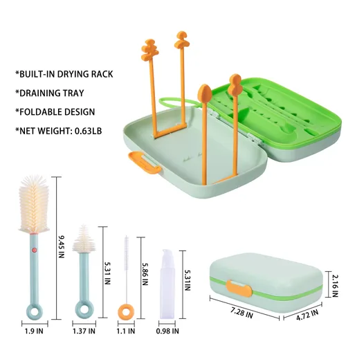 Miniatura 3 de Kit de limpieza de botellas de viaje 7 en 1, esenciales para bebés, con cepillo para biberones, cepillo para pezones, cepillo limpiador de pajilla