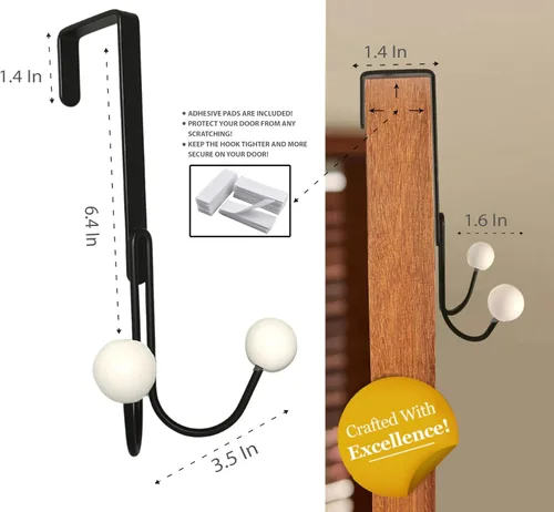 Miniatura 2 de Gancho para toallas sobre la puerta - 1 gancho negro por paquete - Adorable gancho para colgar al aire libre para baño, lindos ganchos de puerta