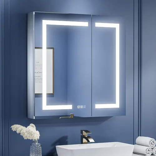 Miniatura 18 de ExBrite Botiquín de baño con iluminación LED con espejo, 24 x 30 pulgadas, empotrado o montaje en superficie, antivaho, atenuación continua, ajuste