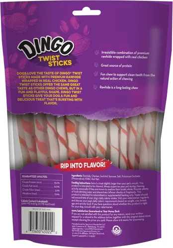 Miniatura 2 de Dingo Twist Sticks 50 unidades, golosinas de cuero crudo prémium para perros, hechas con pollo real, 50
