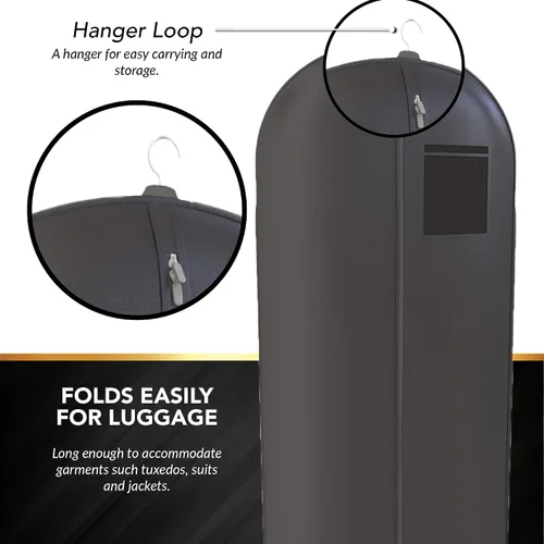 Miniatura 4 de Paquete de 3 bolsas de viaje para trajes, vestidos y vestidos, color negro, 54 x 24 pulgadas, ventana grande