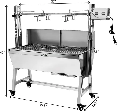 Miniatura 2 de Parrilla eléctrica para asador de 37 pulgadas, soporte para asador de cerdo con capacidad de 132 libras y altura ajustable, kit de parrilla