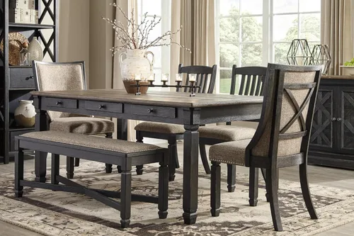 Miniatura 12 de Signature Design by Ashley Tyler Creek Farmhouse - Banco de comedor tapizado con patas cónicas, tela tejida pesada, madera, asiento de 19.5 pulgadas