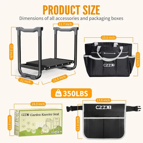 Miniatura 3 de CZZXI Rodillero y asiento de jardín, almohadilla de rodillas más ancha y gruesa, taburete de jardinería resistente con bolsa de herramientas
