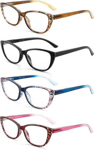 Miniatura 2 de Paquete de 4 lentes de lectura de ojo de gato para mujer, lectores con bloqueo de luz azul con bisagras de resorte, anteojos de lectura antirreflejos