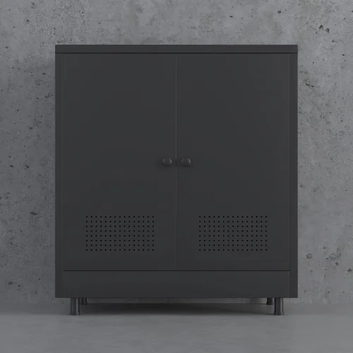 Miniatura 6 de Armario de almacenamiento de metal con 2 puertas y estante ajustable, aparador de acero para el hogar, oficina, garaje, entrada, sala de estar, Negro