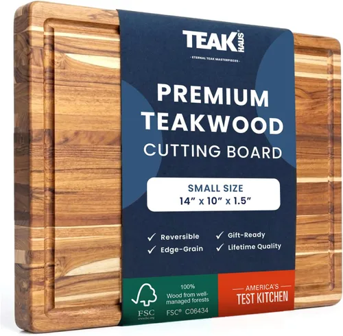 Miniatura 10 de Teak tabla para cortar rectangular con agarre y ranura para líquidos (24 x 18 x 1.5 pulgadas) - De Teakhaus. Solo tabla de cortar