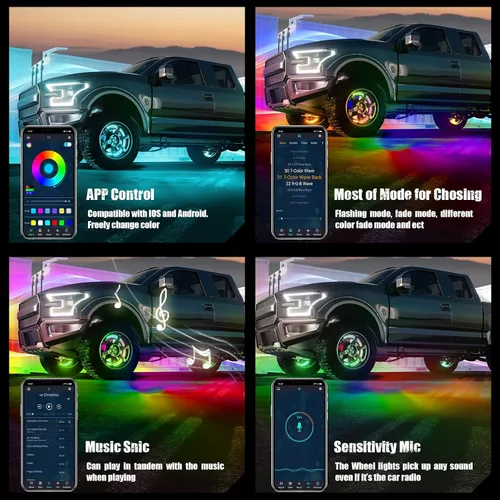 Miniatura 9 de Luces de rueda SUNPIE para camiones, luces de anillo de rueda de color de ensueño para coches con amplio ángulo para SUV con llanta de 17 pulgadas
