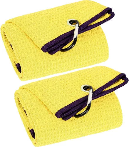 Miniatura 7 de VIVIDLY Paquete de 2 toallas de golf triples de 16 x 24 pulgadas, patrón de gofre de tela de microfibra de alta calidad con clip de mosquetón negro