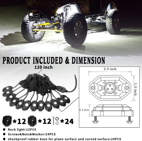 Miniatura 6 de Kit de luces LED blancas con 12 luces de cápsula compatible con camión, automóvil, SUV, barco, motocicleta, vehículo, fácil instalación