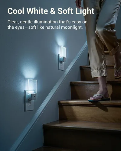 Miniatura 4 de DEWENWILS Luces nocturnas que se enchufan a la pared, luces LED de noche con sensor de atardecer a amanecer, luz nocturna blanca fría para baño