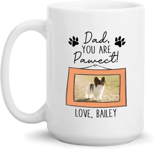Miniatura 12 de Taza de café blanca personalizada con foto, con texto en inglés «To The World's Best Dog Dad We Woof You», taza de café blanca de 11 onzas y 15