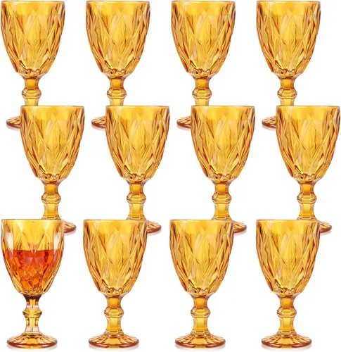Yinder Copa de vidrio vintage en relieve, copa de vino de 10 onzas, vasos de tallo de vidrio de color sólido para té helado, bebidas, refrescos,