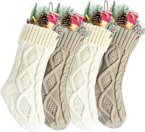 Miniatura 6 de Medias Navideñas a Granel, Medias Navideñas de Punto Trenzado Azul de 18 Pulgadas para Decoración de Fiestas de Navidad, Paquete de 4