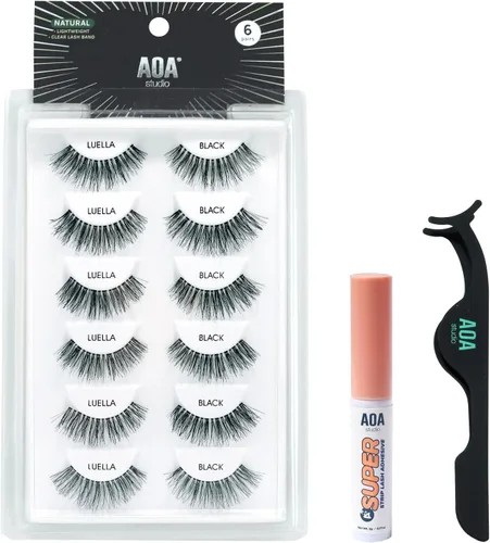Miniatura 11 de AOA Studio Alexis - Juego de 6 pares de pestañas postizas naturales hechas a mano con pegamento y pinzas, volumen natural, reutilizables, pestañas
