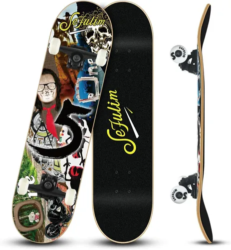 Monopatín completo de 31 x 8 pulgadas, 7 capas, arce canadiense, doble patada, cóncavo, crucero, patineta para niños, niñas, adolescentes, adultos