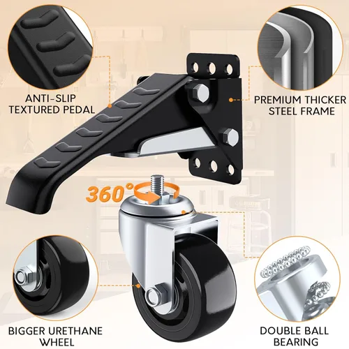 Miniatura 2 de SOLEJAZZ Ruedas retráctiles para banco de trabajo, 920 libras, juego de 4 rodillos de montaje lateral resistentes, ruedas giratorias de 3 pulgadas