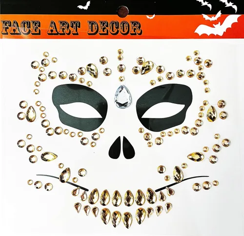 Miniatura 7 de Face Jewels - Tatuajes faciales temporales, paquete de 6 gemas faciales para el Día del Calavera Died, calcomanías faciales con purpurina de cristal