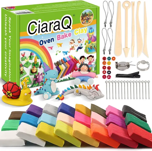 CiaraQ - Kit de iniciación de arcilla polimérica, arcilla para modelar para hornear con herramientas de escultura, 24 colores, 1.2 libras 24 colores