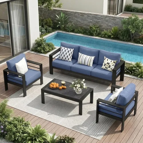 Miniatura 38 de Solaste Aluminum Patio Sofa with Coffee Table,3 PCS Patio Furniture Set with Cushions, All-Weather Outdoor Sofa for Balcony, Deck, Backyard, Porch