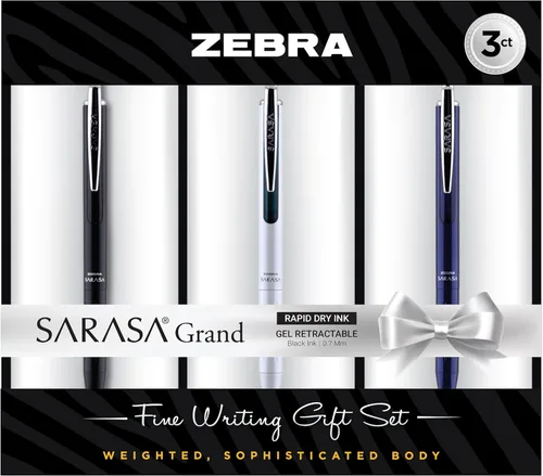 Miniatura 10 de Zebra Pen, SARASA Grand - Bolígrafo de gel retráctil, barril de latón macizo, tinta negra de secado rápido, punta de 0.028 in, ideal para zurdos