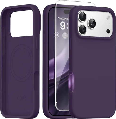 Miniatura 15 de GONEZ Funda de silicona para iPhone 14 Pro Max, compatible con MagSafe, con protector de pantalla + protector de lente de cámara, silicona líquida a