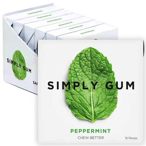 Miniatura 24 de Goma de Mascar Natural Surtida de Simply Gum, sin OGM, Vegana, 6 paquetes (90 piezas), incluye Menta, Canela, Jengibre, Hinojo, Café, Arce