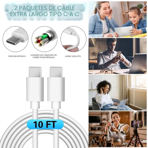 Miniatura 5 de Cargador súper rápido Samsung, bloque de carga rápida Samsung, paquete de 2 cargadores de pared USB C Samsung de 25 W, cable USBC rápido de 3 m