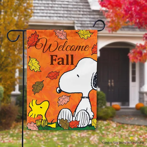 Miniatura 4 de Flagology, PEANUTS Falling Leaves Welcome Snoopy & Woodstock - Bandera de jardín de 12 x 18 pulgadas, bandera para exteriores, tela exclusiva