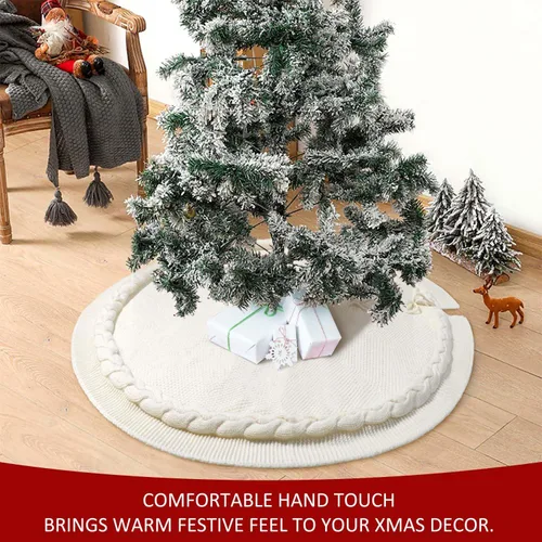 Miniatura 6 de Hommtina Falda de Árbol de Navidad de 48 Pulgadas Blanca, Decoraciones de Árbol de Navidad Falda de Árbol de Piel Sintética para Navidad Fiestas