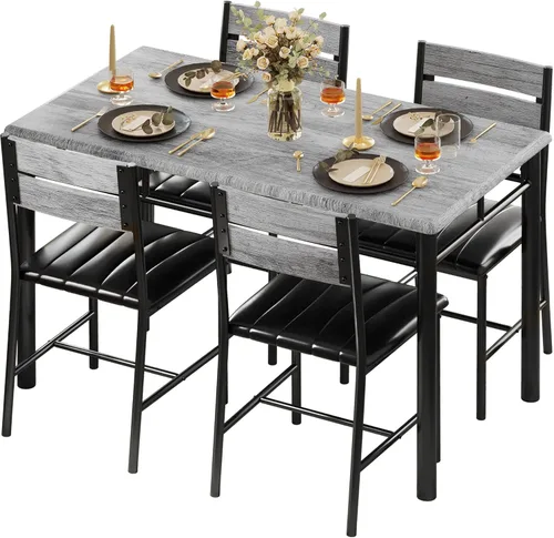 Miniatura 10 de Juego de mesa de comedor IRONCK para 4, mesa de cocina de madera con sillas tapizadas para cocina y comedor, juego de mesa compacto para espacios