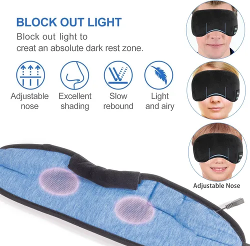 Miniatura 7 de Voerou Sleep Headphones 5.2 - Máscara de dormir Bluetooth con música y altavoces ultrafinos, perfectos para dormir, viajar en avión, meditación