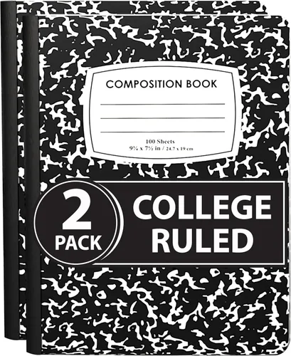 Miniatura 11 de ENVO Cuadernos de composición, Cuaderno de composición de rayas anchas, Cuaderno de composición con cubiertas de mármol negro, 100 hojas, Paquete
