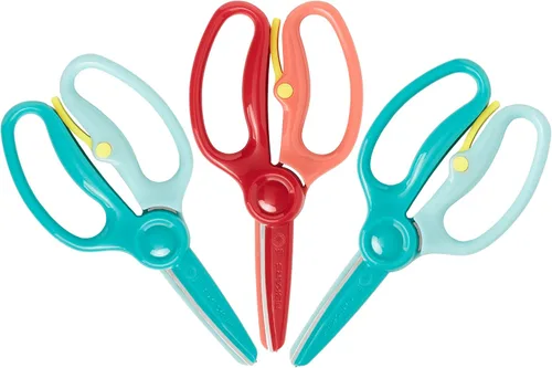 Fiskars - Tijeras de entrenamiento para preescolares de 3 años en adelante (paquete de 3), tijeras de seguridad para niños pequeños con palanca de