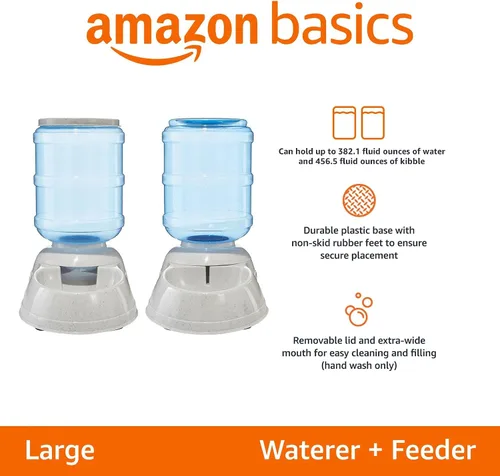 Miniatura 2 de Amazon Basics Dispensador Automático de Agua para Perros y Gatos, Comedero de Gravedad y Bebedero, Juego Grande, Comedero de Alimentos 456.6 fl. oz