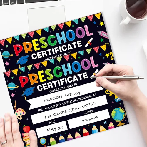 Miniatura 4 de 30 certificados de posgrado preescolar, coloridos diplomas de jardín de infantes, suministros de graduación, premios de logro estudiantil para Negro