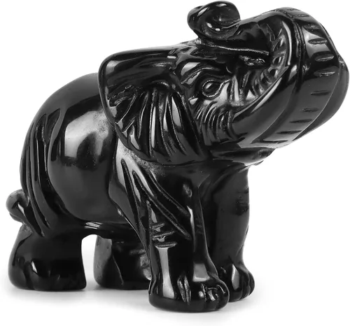 Miniatura 2 de Artistone Estatua de elefante de cristal de obsidiana negra, escultura de animales tallada a mano para decoración del hogar, adornos de escritorio