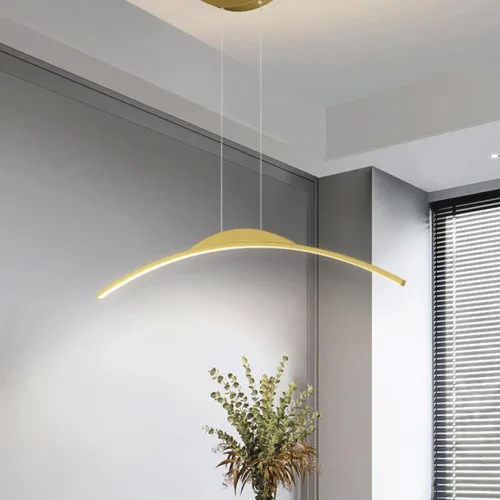 Miniatura 3 de 31.5in Dining Room Dimmable Chandeliers, Modern Linear Metal Ceiling Hanging Lighting, Adjustable Height Arc Shaped Pendant Lights for Kitchen Black