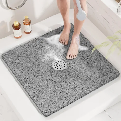 Miniatura 9 de HITSLAM Alfombrilla de ducha, de 24x24 pulgadas cuadrada, alfombrilla de bañera antideslizante, alfombrilla de baño de lúfa de PVC suave para bañera