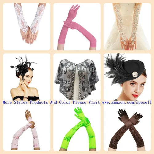 Miniatura 4 de Specell Guantes de malla con diamantes de imitación para mujer, con brillantina, para ópera, altamente elásticos, longitud de 19 pulgadas