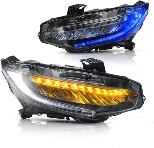 Miniatura 2 de VLAND Lámpara frontal LED compatible con Honda Civic 2016-2021 Sedán/Coupe/Hatchback/Tipo R con iluminación de respiración azul de arranque con Luz